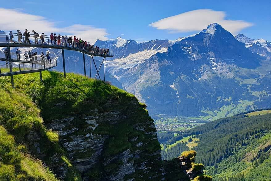 First cliff walk is metal footbridge that offers stunning views of snow tipped mountains